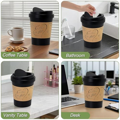 Soddeph Plastic Mini Trash Can with Swing-Top Lid, 0.9 Gallon Desktop Waste Bin for Coffee Table, Office, Small Countertop Wastebasket for Counter, Vanit (Black, Small) - color: Black