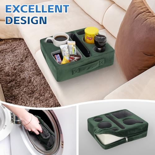 G GOOD GAIN Couch Cup Holder Pillow-Sofa Cup Holder Cozy Buddy | Bed Drink Caddy Holds Tablet, Remote, Snacks | Waterproof Anti-Spill Sofa Beverage Tray for Car, Park, Beach, Picnic, Boat, RV(Green) - color: Green, size: 12.5 x 9.5 inches