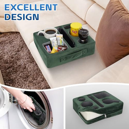 G GOOD GAIN Couch Cup Holder Pillow-Sofa Cup Holder Cozy Buddy | Bed Drink Caddy Holds Tablet, Remote, Snacks | Waterproof Anti-Spill Sofa Beverage Tray for Car, Park, Beach, Picnic, Boat, RV(Green) - color: Green, size: 12.5 x 9.5 inches