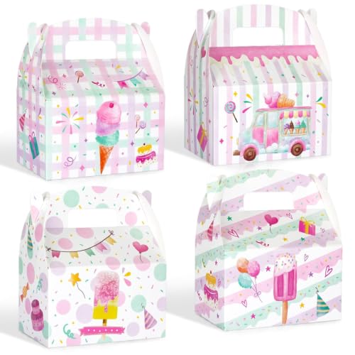 WERNNSAI 12 Pcs Ice Cream Favor Boxes Gift Box for Summer Party Decoration | Sweet Ice Cream Theme Design, 4 Assorted Styles, Vibrant Printing Quality, Sturdy and Easy to Assemble - color: Ice Cream