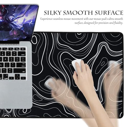 ALOANES Waterproof Mouse Pad with Durable Stitched Edge, Gaming Keyboard, Non-Slip Rubber Base, Extended Desk pad for Gamer, Office& Home, Black Topographic Map Mousepad 3XL(35.43"x15.74"x0.12") - color: 02- Topographic Map Black, size: 3XL(35.4" x 15.7")