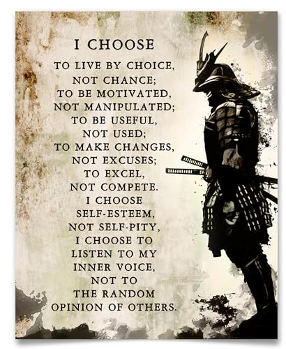 I Choose Samurai Motivational Wall Art – Warrior Discipline Print for Home Gym & Office – Stoic Bushido Poster for Men – Inspirational Quote Decor – 16x 20 Unframed – Made in USA - color: Unframed, size: 20"L x 16"W