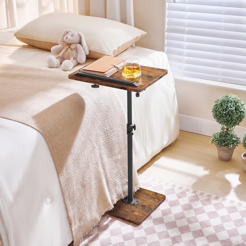 MAHANCRIS TV Tray Table, Height Adjustable TV Trays with 360° Swivel, Space-Saving Side Table for Couch, Multi-Functional Sofa Table with Anti-Slip Bar, Bedside, Rustic Brown ETRB4501 - color: Rustic Brown