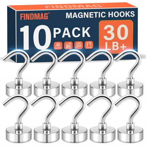 FINDMAG Magnetic Hooks, 30lbs Magnet Hooks Cruise Cabin Ship Essentials 2026, Rare Earth Magnets with Hooks, N52 Magnetic Hooks for Hanging, Home, Kitchen, Office (10 Pack, Silver) - color: Silver, size: 0.63 inches