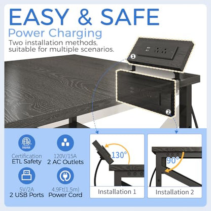 METYERRY Large Printer Stand with Power Outlet, with Height Adjustable Storage Shelf, 3 Tier Rolling Printer Cart with Industrial Wheels, 23.6 x 23.6 Inches Printer Table for Home Office,Black - color: Black