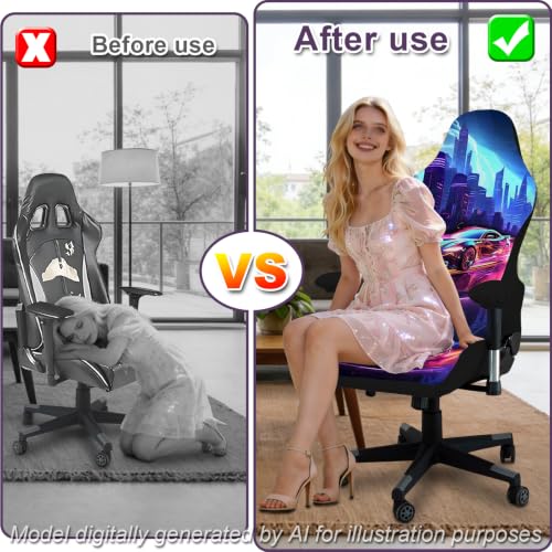 Gaming Chair Covers, 3D Printing Stretchable Soft Non-Slip Easy to Install Gamer Chair Cover with Armrest Cover(No Chair)(E) - color: E