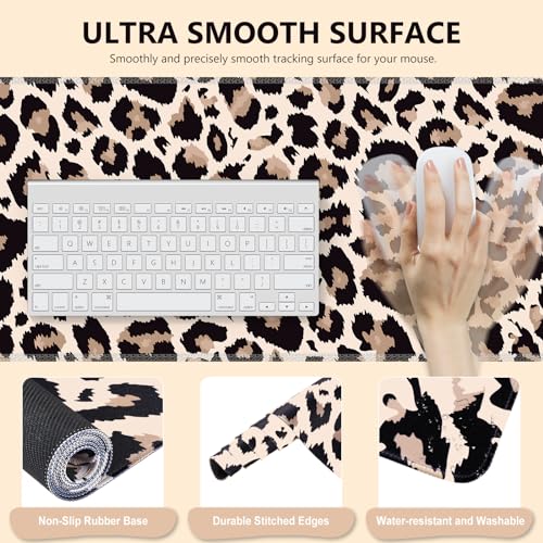 iLeadon Mouse Pad Set, Desk Mat + Mouse Pad with Wrist Rest + Keyboard Wrist Rest + Coaster, 4in1 Leopard Mouse and Keyboard Pad Set for Home Office, Classic Leopard - color: Classic Leopard