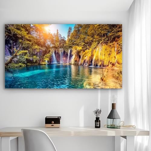 Waterfalls Cascading Into Lake Rustic Canvas Wall Art - 12x24in Unframed Poster- Home & Office Decor for Living Room, Bedroom, Kitchen & Cafe - color: Waterfalls