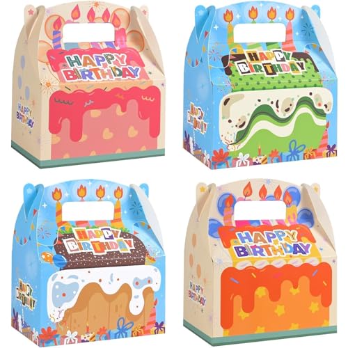 WERNNSAI 12 Pcs Cake Gable Favor Boxes Candy Boxes for Birthday Decoration | DIY Write-On Tags, 4 Assorted Styles, Sturdy and Easy to Assemble, Birthday Decorations for Kids - color: Birthday Cake