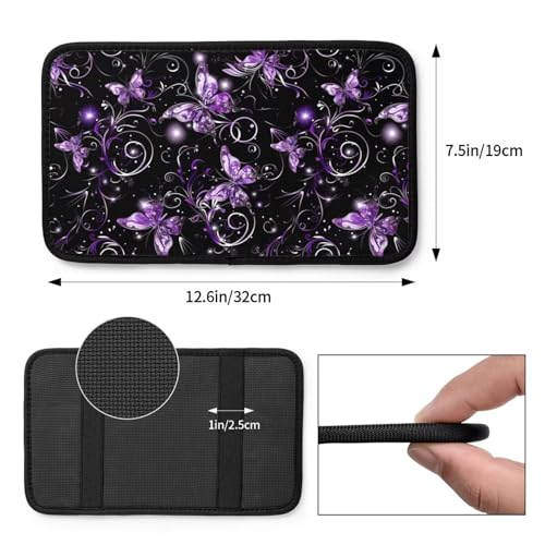 Car Center Console Cover Purple Butterfly Polyester Fabric Auto Armrest Cover Boho Flower Butterflies Cute Hippie Scratch Resistant Wear-Resistant Universal Car Armrest Storage Box Pad - color: Butterfly