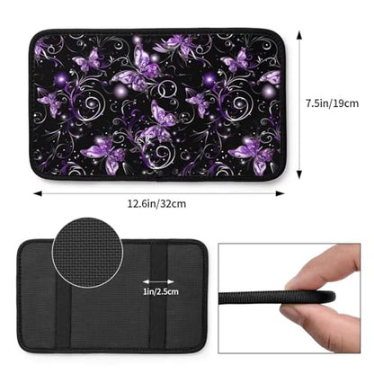 Car Center Console Cover Purple Butterfly Polyester Fabric Auto Armrest Cover Boho Flower Butterflies Cute Hippie Scratch Resistant Wear-Resistant Universal Car Armrest Storage Box Pad - color: Butterfly