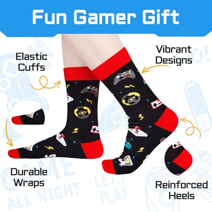 Gamer Gifts for Men - Funny Socks for Men Women, Gaming Socks for Teens with Greeting Card and Keychain