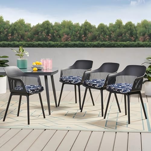 Outdoor Chair Cushions Set of 4, 17 x 16 Inch Patio Chair Cushions, Water Resistant, Non-Slip Ties (Blue Carp) - color: 4 - Blue Carp, size: 17x16x2|4 Pack