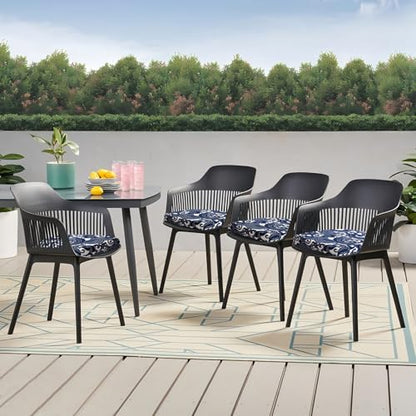 Outdoor Chair Cushions Set of 4, 17 x 16 Inch Patio Chair Cushions, Water Resistant, Non-Slip Ties (Blue Carp) - color: 4 - Blue Carp, size: 17x16x2|4 Pack
