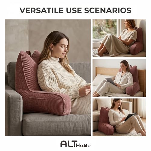 Patented Design Lounge Pillow with Arms for Couch & Bed, Extra Large Reading Pillow Backrest with Detachable Lumbar Support, Sitting Up Support Cushion with Side Pockets, Brick Brown - color: Brick Brown