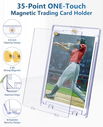 100ct Magnetic Trading Card Holders: 35pt One Touch Card Holder, U-V Protection Hard Plastic Magnetic Cards Case for Sports Game, Football, Baseball Cards - Ultra Slim - size: 100 Pack