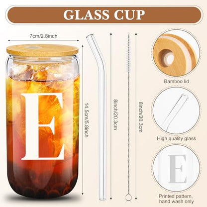 Aliceset Initial Gifts for Women Monogram Canvas Tote Bag and Makeup with Zipper and Initial Glass Coffee Cup Gifts for Her - style: Letter E