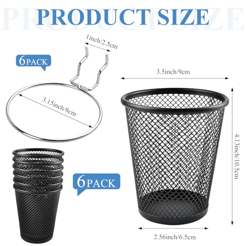 6 Sets Pegboard Cups with Ring, Metal Pegboard Bin with Hooks, Black Multipurpose Pegboard Organizer Accessories Pencil Holder Peg Boards for Desk Classroom Office Garage Workshop