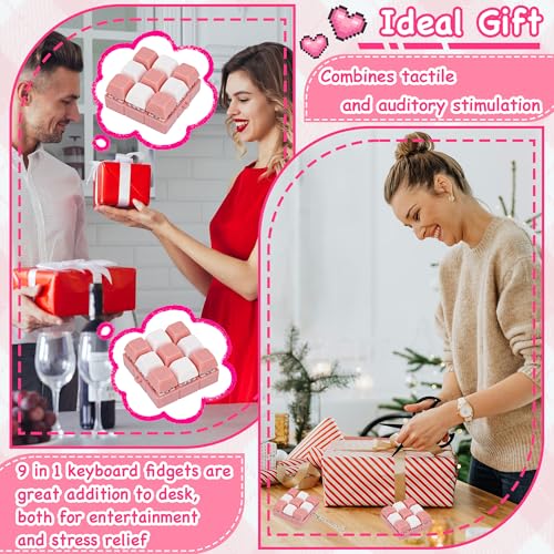 Keyboard Fidget Toy, Keyboard Keychain Fidget Toys, 9-in-1 Clicker Fidget Toy, Stress Relief Desk Decompression Button, Anxiety Relief Valentine's Day Gifts (2 Color-Pink White) - color: 2 Color-pink White