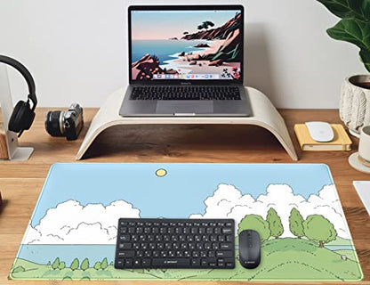 Cute Anime Desk Mat Kawaii Mousepad, Anime Street Aesthetics Desk Pad XXL, Japanese/Korean Lo-fi Drawing, Cute Green Blue Nature Mouse Pad Computer Keyboard Mat, Office Desk Pad Protector - color: A-cyan Cute Anime