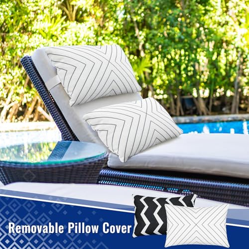 Juexica 2 Pack Chaise Lounge Pillow with Strap Outdoor Waterproof Beach Chair Neck Headrest Pillow Adjustable Elastic Band for Hammock Lumbar Recliner Pillows for Patio Pool Chair(Classic Black White) - style: Classic Black White