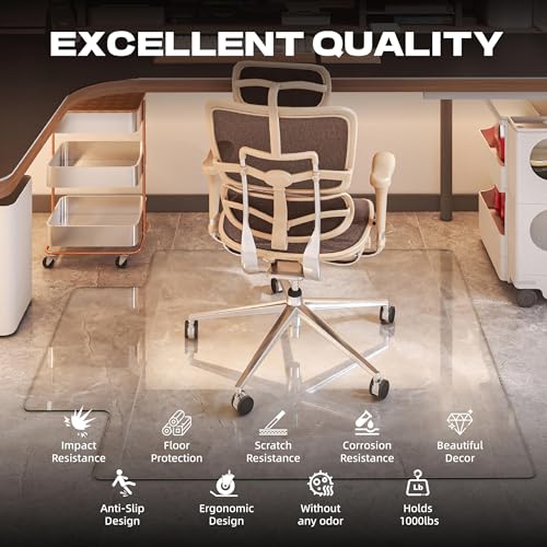 [Tempered Glass] 60“x48” Irregular Glass Chair Mat with Polished Edge Clear Office Chair Mat, Glides Smoothly, Suitable for Carpet or Hardwood Floors - color: Clear Irregular, size: 60"x48"