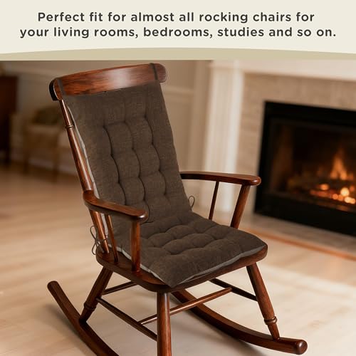 AddGrace Non-Slip Rocking Chair Cushion Extra Large Linen Thick Chair Pads Durable High Back Seat Cushions with Ties Set of 2 Brown - color: Brown