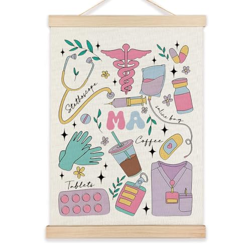 LZYRF MA Medical Assistant Wall Decor, Medical Office Decor, MA Nurse Doctor Gifts Canvas Prints Wall Decor for Nursing Room Office School Hospital, 12x16 Inch - color: medical supplies, size: 16"L x 12"W