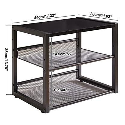 YMYNY 3 Tiers Desktop Printer Stand,17.32 x 13.78 x 11.02 in Black,UHPT001B | Desk Organizer with Adjustable Storage Shelves,Multi-Purpose Printer Shelf for Home Office,Fax Machine,Scanner, Files - color: Black