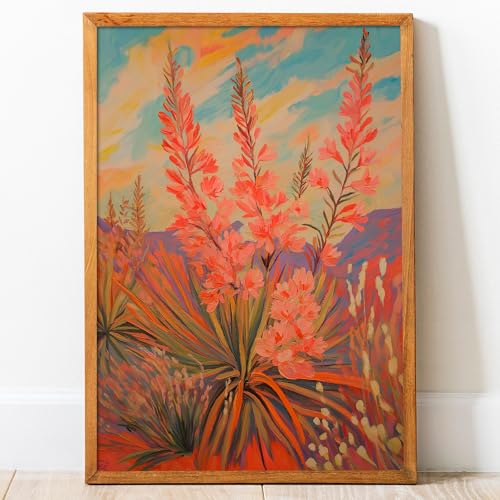 Desert Flower Wall Art Canvas Vintage Artwork Landscape Colorful Prints Pink Floral Painting Abstract Botanical Prints Desert Landscape Poster Vintage Flower Picture For Living Room 16x24inch No Frame - color: D2Unframed