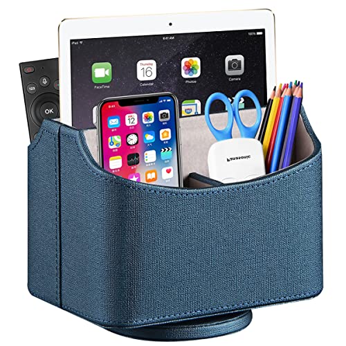 YAPISHI Remote Control Holder Swivel Remotes Caddy Organizer for TV Accessories/Controllers/Office Supplies/Phones, Bedside Table Desk Organizers and Decorations for Living Room, Desktop Storage Box - color: Blue