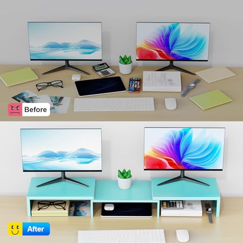 Desk Organizers and Accessories, Dual Monitor Stand Riser, Monitor Desk Shelf for Desktop Organization (Blue) - color: Blue