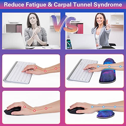 Canjoy Gaming Mouse Pad Set, 4-in-1 XXL Large Mouse Pad + Keyboard Wrist Rest Support+ Coaster, (35.4×15.7 in) Extended Desk Pad Memory Foam Non-Slip Desk Mat for Home Office - color: Blue Galaxy