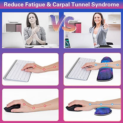 Canjoy Gaming Mouse Pad Set, 4-in-1 XXL Large Mouse Pad + Keyboard Wrist Rest Support+ Coaster, (35.4×15.7 in) Extended Desk Pad Memory Foam Non-Slip Desk Mat for Home Office - color: Blue Galaxy