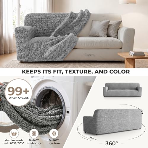 Premium Stretch Couch Covers for Sofa - Sofa Chair Cover Washable, Dogs & Pets Friendly - Elastic Polyester Loveseat Slipcovers - Non-Slip Love Seat Couch Covers - Ash (86"-120" Wide) - color: Ash, size: 86"-120" Wide