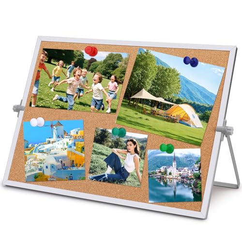 11.81"×15.74" Cork Board Bulletin Board, Double Sided Pin Board with Silver Aluminum Border, Desktop Small Cork Board with Stand Suitable for Home, Office, Desk Message Board or Picture Board - size: 11.81"×15.74"
