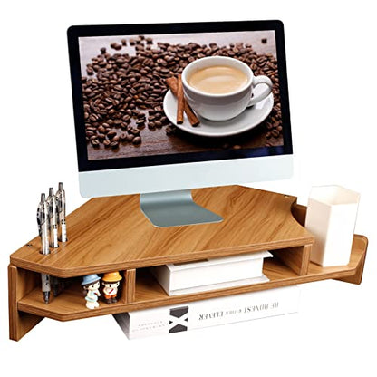 Triangle Monitor Stand Riser, Wooden Triangle Desktop Computer Stand with Office Organization, Walnut Color