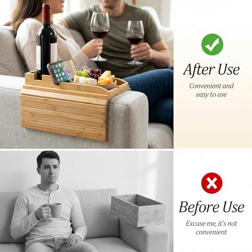 1 Pc 3 in 1 Couch Cup Holder Tray, 4.7X12.6Inch Couch Armrest Table Anti-Slip Sofa Armchair Caddy Table Couchs Arm Tray with Detachable Cup Holder Foldable Sofas Trays for Drinks Cellphone Snacks