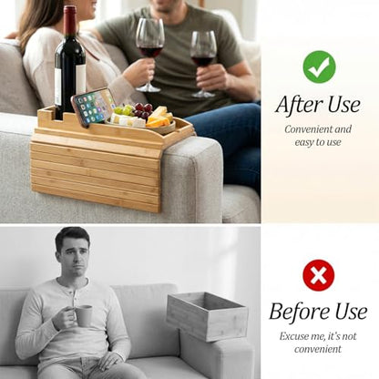 1 Pc 3 in 1 Couch Cup Holder Tray, 4.7X12.6Inch Couch Armrest Table Anti-Slip Sofa Armchair Caddy Table Couchs Arm Tray with Detachable Cup Holder Foldable Sofas Trays for Drinks Cellphone Snacks