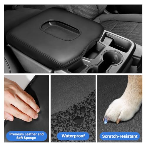 Center Console Armrest Cover for 2019+ Chevy Silverado/GMC Sierra Jump Seat | 2026 Silverado Armrest Lid Anti-Scratch Protector Cover, Split-Bench Seat ONLY, Soft Leather Arm Rest Cushion Pad + 1 Brush - color: For 2019+ Silverado/Sierra-Jump Seat