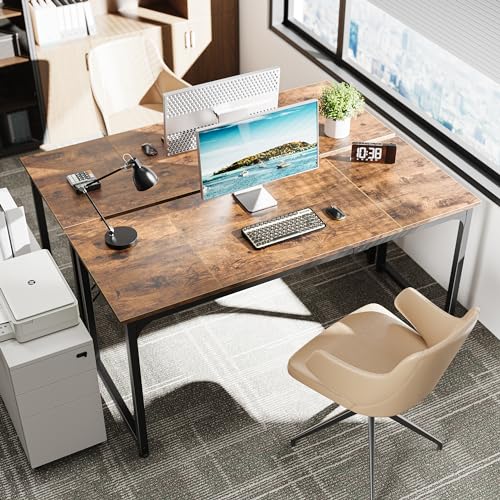 Huuger Computer Desk, 63 Inch Office Desk, Gaming Desk with Storage, Writing Desk Work Desk for Home Office, Study, Modern Simple Desk, Large Legroom, Metal Frame, Rustic Brown - color: Rustic Brown, size: 63inch