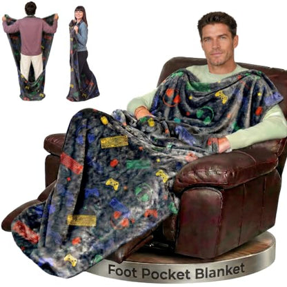 EzrAllora Special Edition Gamer Foot Pocket Blanket -Patent Pending- Gamer Gift for Men Who Have Everything -TV Throw - Gifts for Men Who Wants Nothing (Fleece, Gamer Edition) - color: Gamer Edition