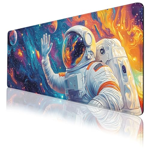 Cosmic Astronaut Gaming Mouse Pad Colorful Galaxy Art Large Gaming Mouse Mat with Stitched Edges,Non-Slip Waterproof Rubber Base Office Computer Keyboard Laptop 31.5"x11.8" - color: Cosmic Astronaut, size: 31.5L x 11.8W inches