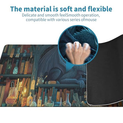 Black Mouse Pad Abstract Mysterious Library Mouse Pad 31.5x11.8 Inch Aesthetic Bookshelf Non-Slip Rubber Base Large Mousepad Stitched Edges Keyboard Mouse Mat Desk Pad for Office and Home - color: Fantasy Bookshelf