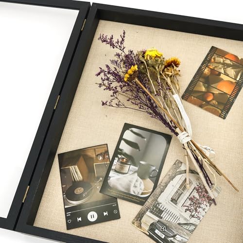 GraduatePro Graduation Shadow Box Frame 16x20 Display Case with Linen Back, Plexiglass Window Door with Hinge, Picture Frame Wedding Bouquet Memorabilia Medals Photos Memory Box for Keepsakes Black - color: Rustic Black, size: 16"x20" (40.6x50.8 cm)