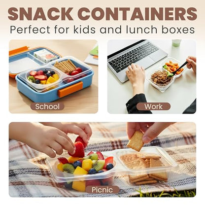 Reusable Snack Containers with Lids 10 Pack – 2 Compartment Portion Control Food Storage Boxes, Leakproof Snack Tray, Stackable Containers for Travel, Office & Home (10)