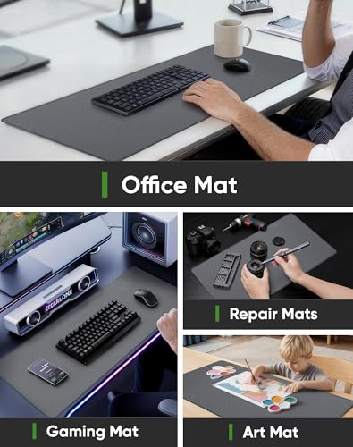 ALOANES Gray Waterproof Desk Mat, Large Mouse Pad with Extended Mouse Mat, with Anti Slip Base, Stitched Edge, Grain Jacquard Surface, Perfect for Gamer Office & Home, 3XL(35.43"x15.74"x0.12") - color: 01- Pro Gray, size: 3XL(35.4" x 15.7")