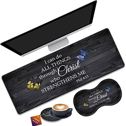 Desk Pad Gaming Mouse Pad + Wrist Rest Support Pad + Coaster, 31.5" × 11.8" Durable Non-Slip Extended Computer Mouse Pad, Suitable for Office and Home, Bible Verse Phil 4-13 - color: Bible Verse Phil 4-13