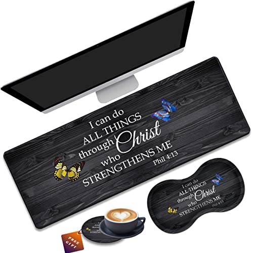 Desk Pad Gaming Mouse Pad + Wrist Rest Support Pad + Coaster, 31.5" × 11.8" Durable Non-Slip Extended Computer Mouse Pad, Suitable for Office and Home, Bible Verse Phil 4-13 - color: Bible Verse Phil 4-13