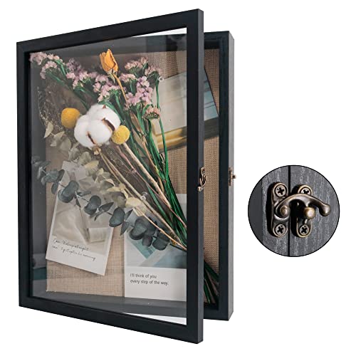 GraduatePro Shadow Box Frame 11x14 Display Case with Linen Back, Real Glass Window Door with Hinge, Picture Frame Wedding Bouquet Memorabilia Medals Photos Memory Box for Keepsakes, Rustic Black - color: Rustic Black, size: 11"x14" (28x35 cm)